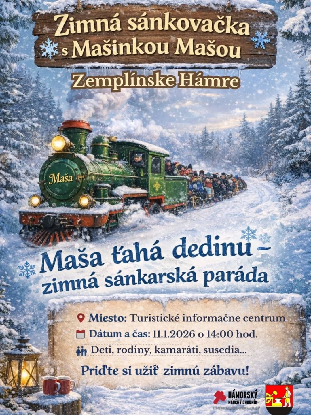 Zimná sánkovačka s mašinkou Mášou 2026